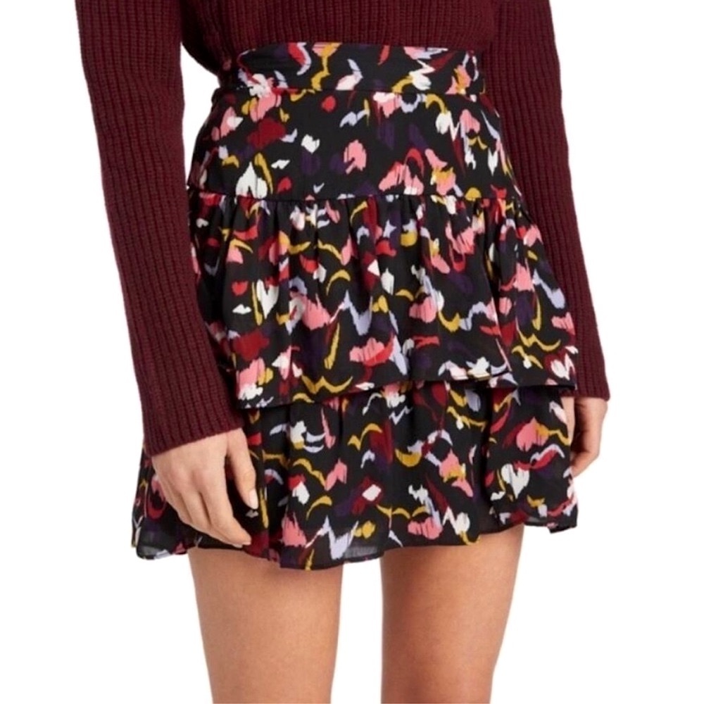 A.L.C. Baxter Coral Silk Tiered Mini Skirt